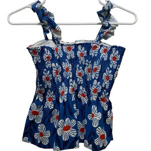Hanna Andersson Blue Floral Smocked Tankini Top Size 12